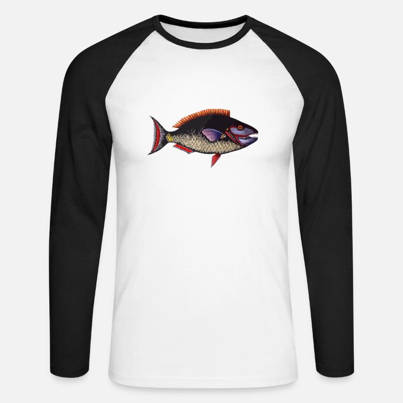 Fisch - Unisex Baseballshirt langarm - Weiß/Schwarz