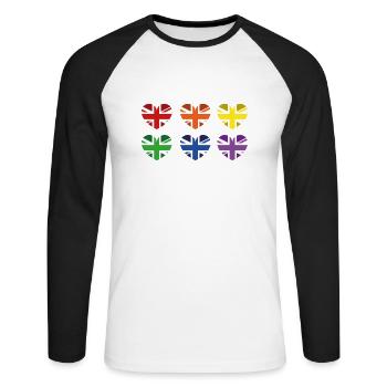 BRITISCHE REGENBOGENFLAGGE - Unisex Baseballshirt langarm - Weiß/Schwarz - Vorne - Nik (191cm)