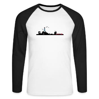 Silhouette mer du Nord - T-shirt baseball manches longues Homme - blanc/noir - Devant - Nik (191cm)