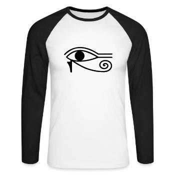 Œil Oudjat horus retro symbole vintage - T-shirt baseball manches longues Homme - blanc/noir - Devant - Nik (191cm)
