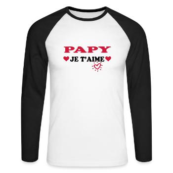 Papy je t'aime - Unisex Long Sleeve Baseball T-Shirt - white/black - Front - Nik (191cm)