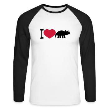 i love heart love triceratops horns silhouette bla - Unisex Long Sleeve Baseball T-Shirt - white/black - Front - Nik (191cm)