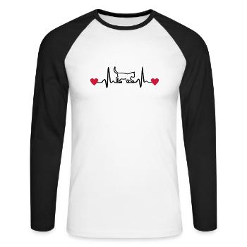 Katze, Kätzchen und Herzschlag - Unisex Baseballshirt langarm - Weiß/Schwarz - Vorne - Nik (191cm)