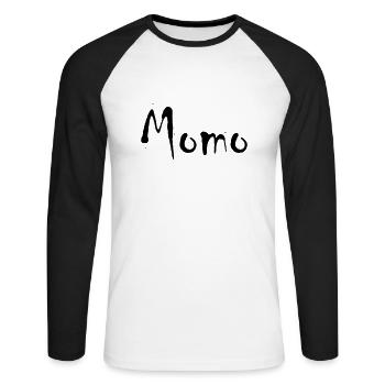 Momo - Unisex Baseballshirt langarm - Weiß/Schwarz - Vorne - Nik (191cm)