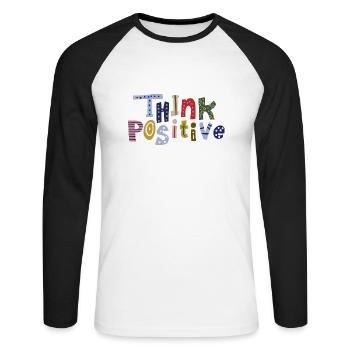 Pensez positif - T-shirt baseball manches longues Homme - blanc/noir - Devant - Nik (191cm)