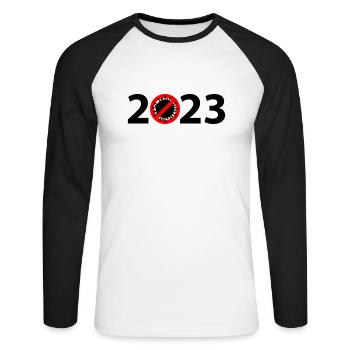 Virus Anti Corona 2023 - T-shirt baseball manches longues Homme - blanc/noir - Devant - Nik (191cm)