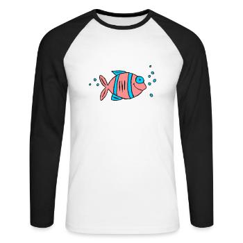 Poisson Cichlide Eau Mer Graffiti Dessin - T-shirt baseball manches longues Homme - blanc/noir - Devant - Nik (191cm)