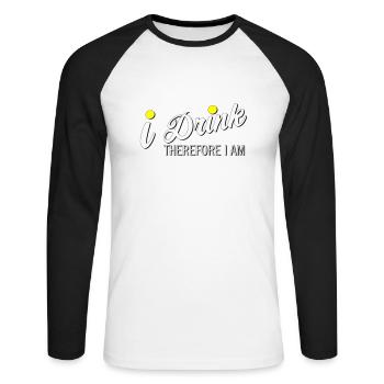 Ich trinke, also bin ich - Unisex Baseballshirt langarm - Weiß/Schwarz - Vorne - Nik (191cm)