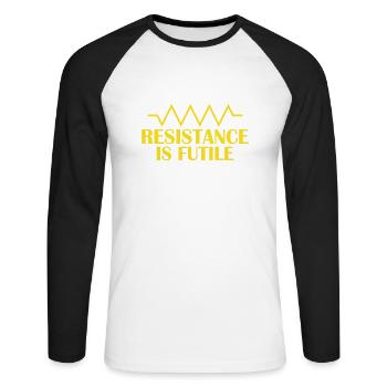 Resistance is futile Amateur Radio Operator - Unisex Baseballshirt langarm - Weiß/Schwarz - Vorne - Nik (191cm)