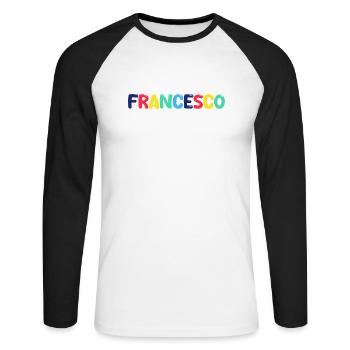 Name - Francesco - Unisex Baseballshirt langarm - Weiß/Schwarz - Vorne - Nik (191cm)