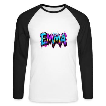 graffiti, buchstaben, emma, illustration - Unisex Baseballshirt langarm - Weiß/Schwarz - Vorne - Nik (191cm)