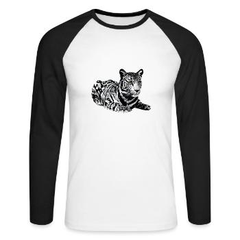 Tiger,Leopard,Pailletten,Glitzer,schwarz-weiß - Unisex Baseballshirt langarm - Weiß/Schwarz - Vorne - Nik (191cm)