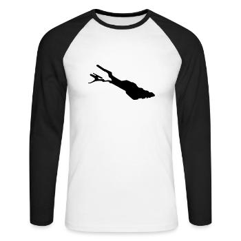 Bodensee Silhouette – Lake Constance Outline - Unisex Baseballshirt langarm - Weiß/Schwarz - Vorne - Nik (191cm)
