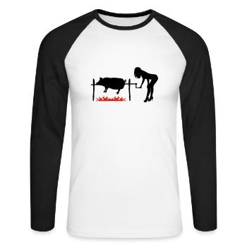 BBQ pork - Unisex Long Sleeve Baseball T-Shirt - white/black - Front - Nik (191cm)