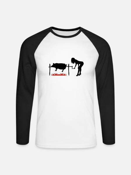 BBQ pork - Unisex Long Sleeve Baseball T-Shirt - white/black