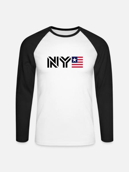 New York__V004 - Unisex Baseballshirt langarm - Weiß/Schwarz