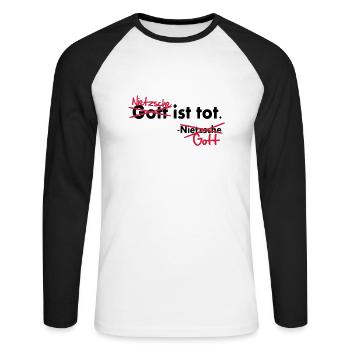 Dieu est mort / Nietzsche Vector blague - T-shirt baseball manches longues Homme - blanc/noir - Devant - Nik (191cm)