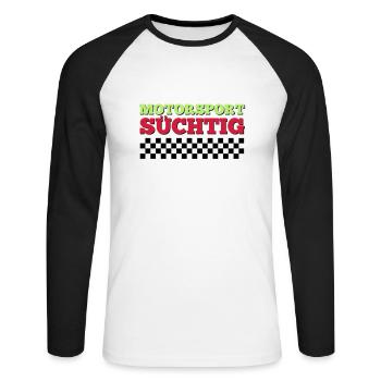 Motorsport Süchtig - Unisex Baseballshirt langarm - Weiß/Schwarz - Vorne - Nik (191cm)