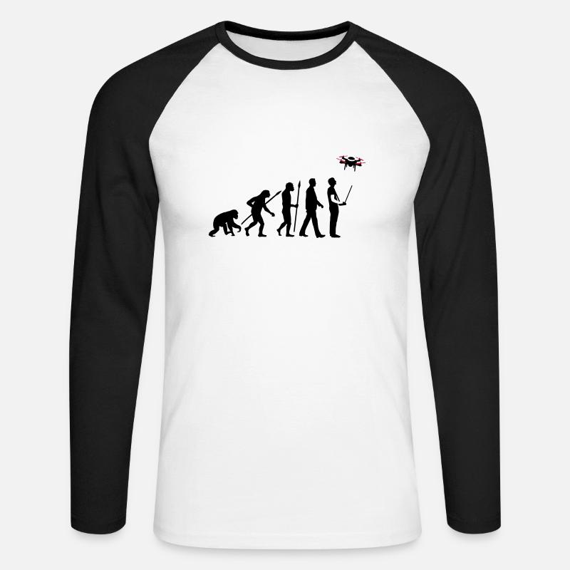 Evolution Modellflieger Drohne 4 Propeller - Unisex Baseballshirt langarm - Weiß/Schwarz
