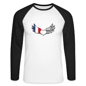 Drapeaux France et Bretagne Français et Breton - T-shirt baseball manches longues Homme - blanc/noir - Devant - Nik (191cm)