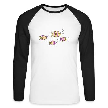 Fish Water Sea Graffiti Dessin des enfants Nature - T-shirt baseball manches longues Homme - blanc/noir - Devant - Nik (191cm)