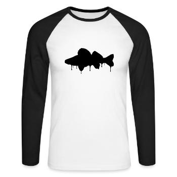 Zander Graffiti black - Anglershirt - Unisex Baseballshirt langarm - Weiß/Schwarz - Vorne - Nik (191cm)