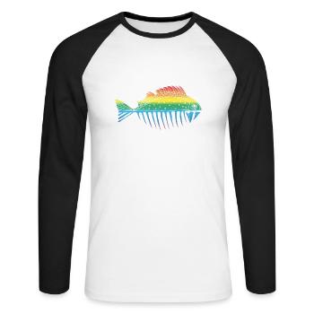 Poisson - T-shirt baseball manches longues Homme - blanc/noir - Devant - Nik (191cm)