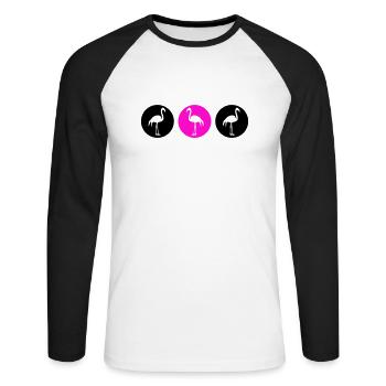 Flamants roses Design 2 - T-shirt baseball manches longues Homme - blanc/noir - Devant - Nik (191cm)
