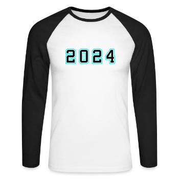 Année 2024 Anniversaire - T-shirt baseball manches longues Homme - blanc/noir - Devant - Nik (191cm)