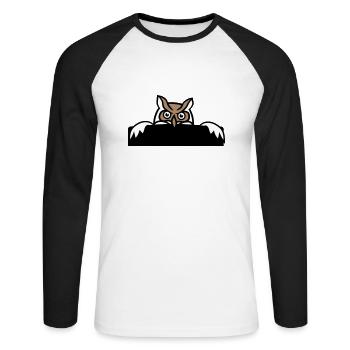 Eule versteckt sich hinter Mauer Zaun Wand Schild - Unisex Baseballshirt langarm - Weiß/Schwarz - Vorne - Nik (191cm)