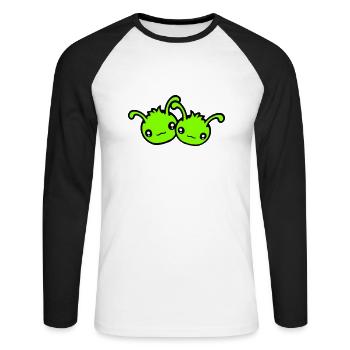2 Caterpillar Alien Monster Team Friends Couple In Love - Unisex Long Sleeve Baseball T-Shirt - white/black - Front - Nik (191cm)