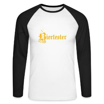 Bier - Unisex Baseballshirt langarm - Weiß/Schwarz - Vorne - Nik (191cm)