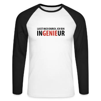 Lasst mich durch, ich bin Ingenieur - T-shirt baseball manches longues Homme - blanc/noir - Devant - Nik (191cm)