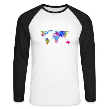 weltkarte - Unisex Baseballshirt langarm - Weiß/Schwarz - Vorne - Nik (191cm)