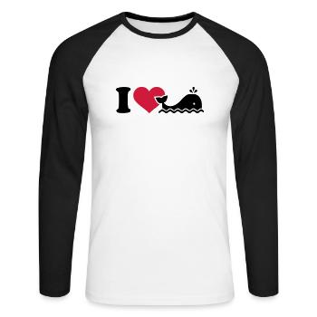 I love Whale - Unisex Long Sleeve Baseball T-Shirt - white/black - Front - Nik (191cm)
