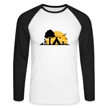 Freizeit - Camping Zelten Sonne - Unisex Baseballshirt langarm - Weiß/Schwarz - Vorne - Nik (191cm)