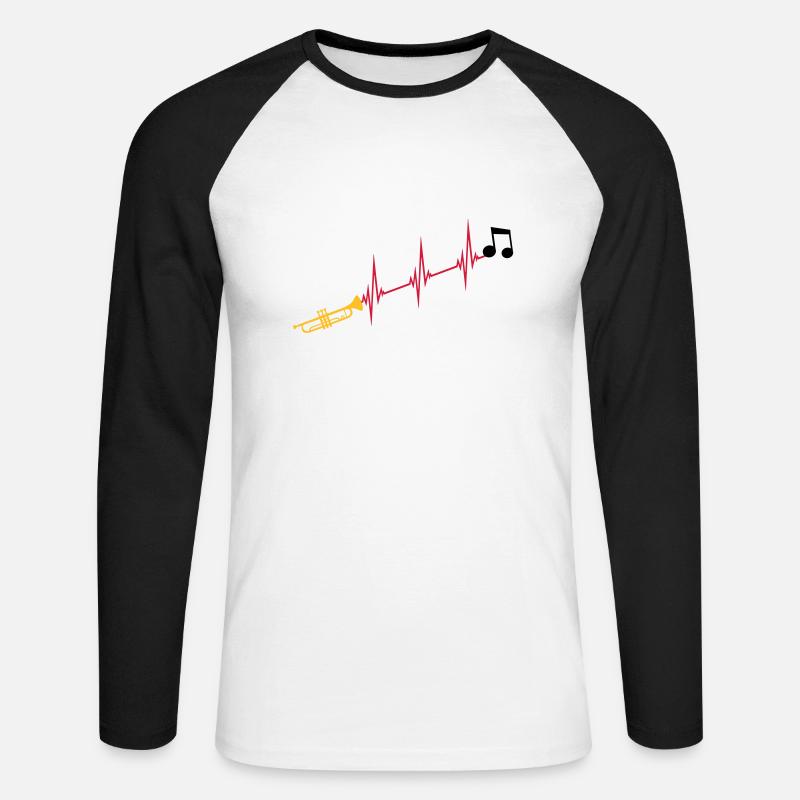Musiknote Herzschlag Trompete - Unisex Baseballshirt langarm - Weiß/Schwarz