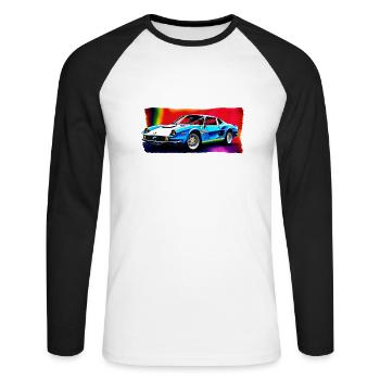 Retro Car on Rainbow Background - Unisex Baseballshirt langarm - Weiß/Schwarz - Vorne - Nik (191cm)