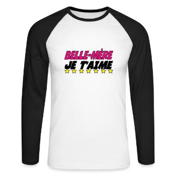 Stiefmutter, ich liebe dich - Unisex Baseballshirt langarm - Weiß/Schwarz - Vorne - Nik (191cm)