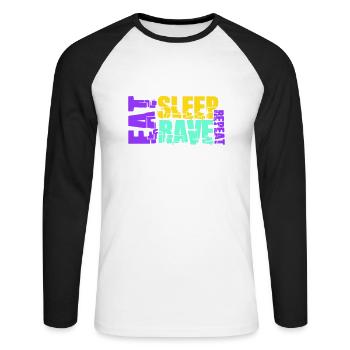 Manger dormir Rave répéter Logo Musique de fête Répéter - T-shirt baseball manches longues Homme - blanc/noir - Devant - Nik (191cm)