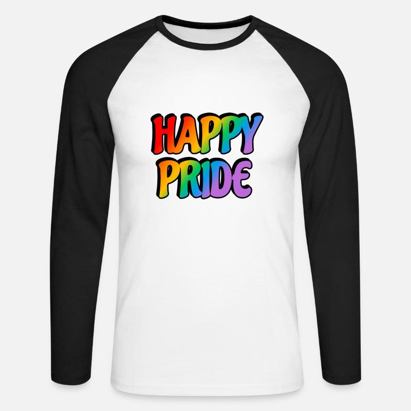 Happy Pride Regenbogen-Text - Unisex Baseballshirt langarm - Weiß/Schwarz