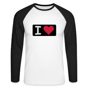 I LOVE - Unisex Baseballshirt langarm - Weiß/Schwarz - Vorne - Nik (191cm)