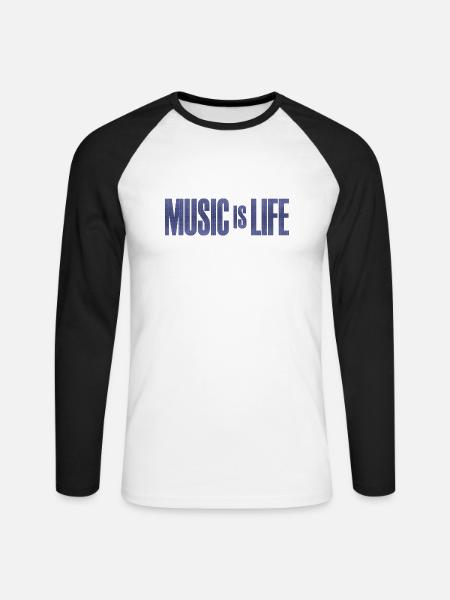 Music is Life - Unisex Baseballshirt langarm - Weiß/Schwarz