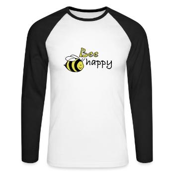 bee happy - Unisex Baseballshirt langarm - Weiß/Schwarz - Vorne - Nik (191cm)