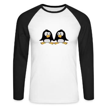 2 Süße Pinguine Liebespaar Verliebt Paar Liebe - Unisex Baseballshirt langarm - Weiß/Schwarz - Vorne - Nik (191cm)