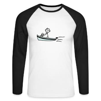 Männchen fährt Motorboot - V2 - Unisex Baseballshirt langarm - Weiß/Schwarz - Vorne - Nik (191cm)
