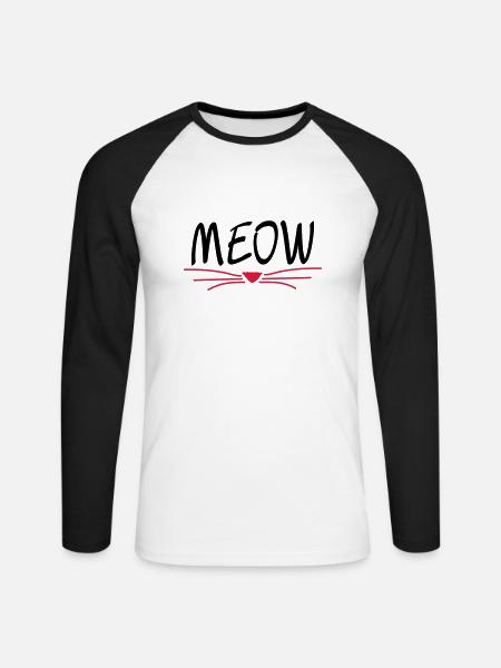 MEOW-chat - T-shirt baseball manches longues Homme - blanc/noir