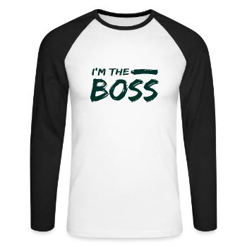 I’m the boss cadeau travail humour - T-shirt baseball manches longues Homme - blanc/noir - Devant - Nik (191cm)