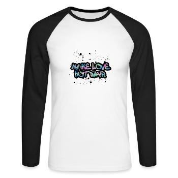 faire l’amour pas la guerre, coloré, typo, guerre, graffiti - T-shirt baseball manches longues Homme - blanc/noir - Devant - Nik (191cm)