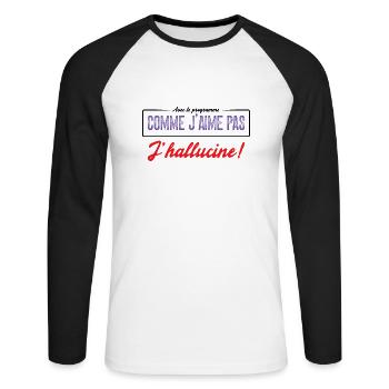 Avec Le Programme Comme J'aime Pas, J'hallucine! - T-shirt baseball manches longues Homme - blanc/noir - Devant - Nik (191cm)